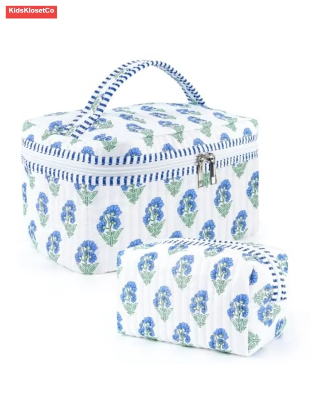 Quilted Makeup Bag Set, Floral Travel Cosmetic Bags for Women, 2 Pieces